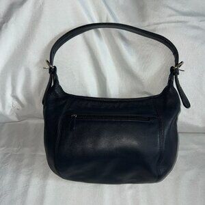 Aurielle Navy Leather Shoulder Bag With Zip Exterior Pocket & Soft Handle